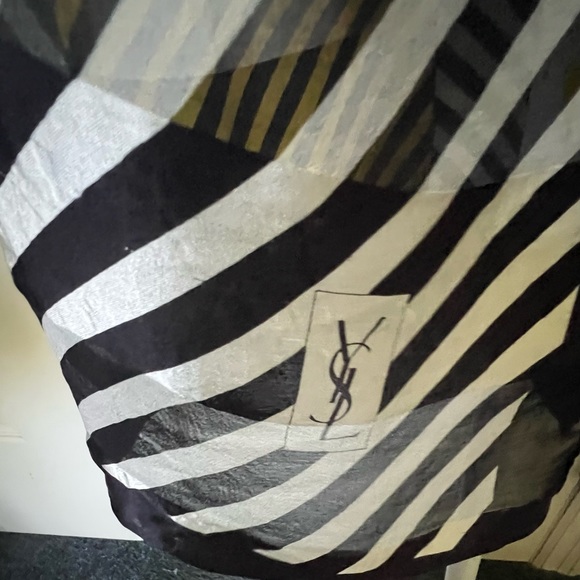 YvesSaintLaurent YSL Scarf. 100% Silk. Stripes. Made in Italy. - Picture 11 of 14